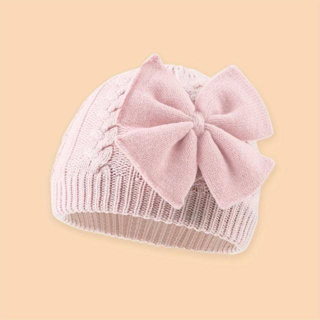 TEMU 1pc Baby Large Bow Decorative Warm Knit Hat, Soft And Cute, Exquisitely , Suitable For Daily Leisure/outdoor Activities/festival Gatherings, Perfect Gift