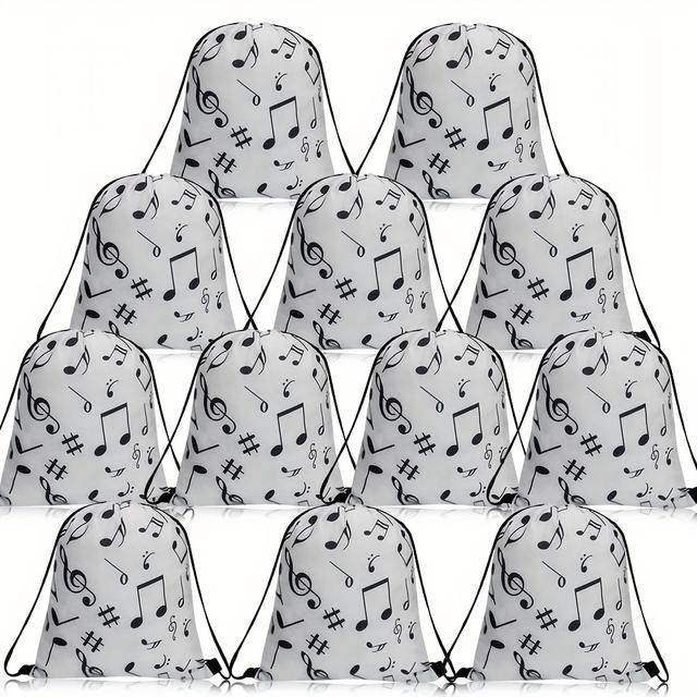 TEMU 12 قطعة حقيبة ظهر قابلة للسحب بتصميم موسيقي - مناسبة لحفلات أعياد الميلاد، الكريسماس، الهالوين - مصنوعة من البوليستر المتين وقابلة لإعادة الاستخدام - مثالية كحقائب هدايا وحقائب حلوى