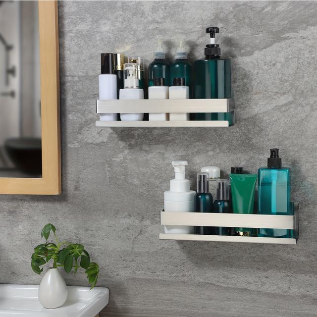 TEMU 2pcs No-drill Bathroom Shelf Set, Wall-mounted Stainless Steel Organizer For Shampoo, Skincare & Toiletries – Rustproof And Durable, Bathrooms And Showers, Home Storage Solution, Shower Caddies