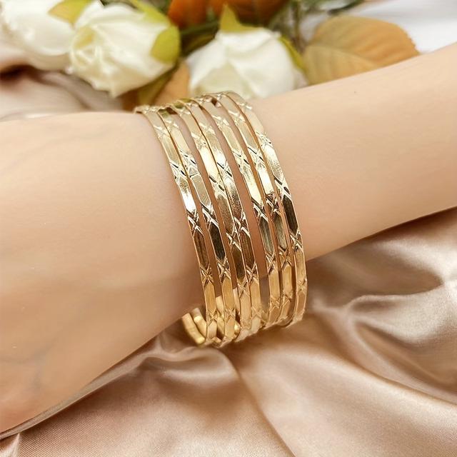 TEMU 7pcs Set Of Stylish And Versatile Minimalist Textured Bracelets For Women, Suitable For Banquets, Dances, And Parties