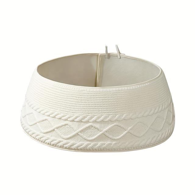 TEMU Knitted Christmas Tree Collar, Cream Diamond Chunky Cable Knit Christmas Tree Collars For Artificial Trees, Farmhouse Rustic Tree Skirt For Christmas Home Decor