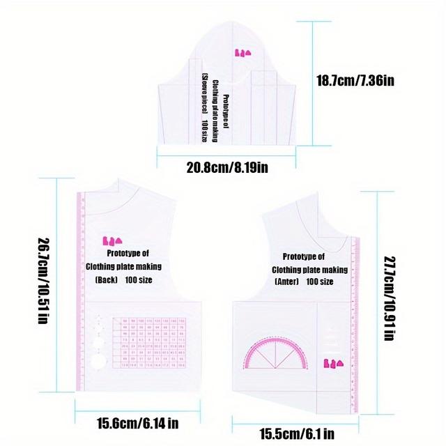 TEMU Garment Pattern Making Top Prototype Grading Ruler 100 Sizes