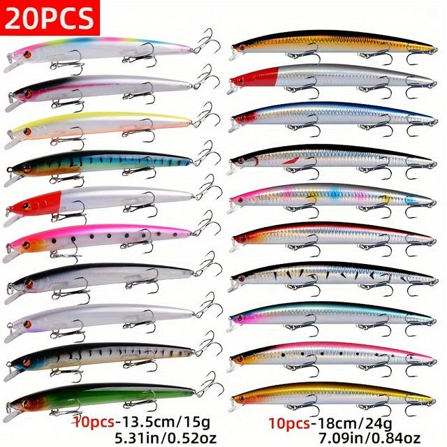 TEMU 20er-Set Premium Angelköder mit Drillinghaken - Lebendige Minnow & Laser Crankbaits, Langlebiger ABS-Hartköder - Ideal für Meeres- & Karpfenangeln, Farbenfrohes Künstliches Fischdesign
