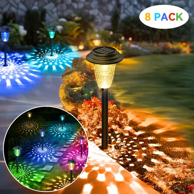 TEMU 8er-Pack Solar-Wegeleuchten, Outdoor Solar-Gartenleuchten, RGB Farbwechsel Warmweiß, LED Solarleuchten für Gartenweg, Hinterhof, Weihnachten, Rasen, Landschaftsdekoration, IPX5