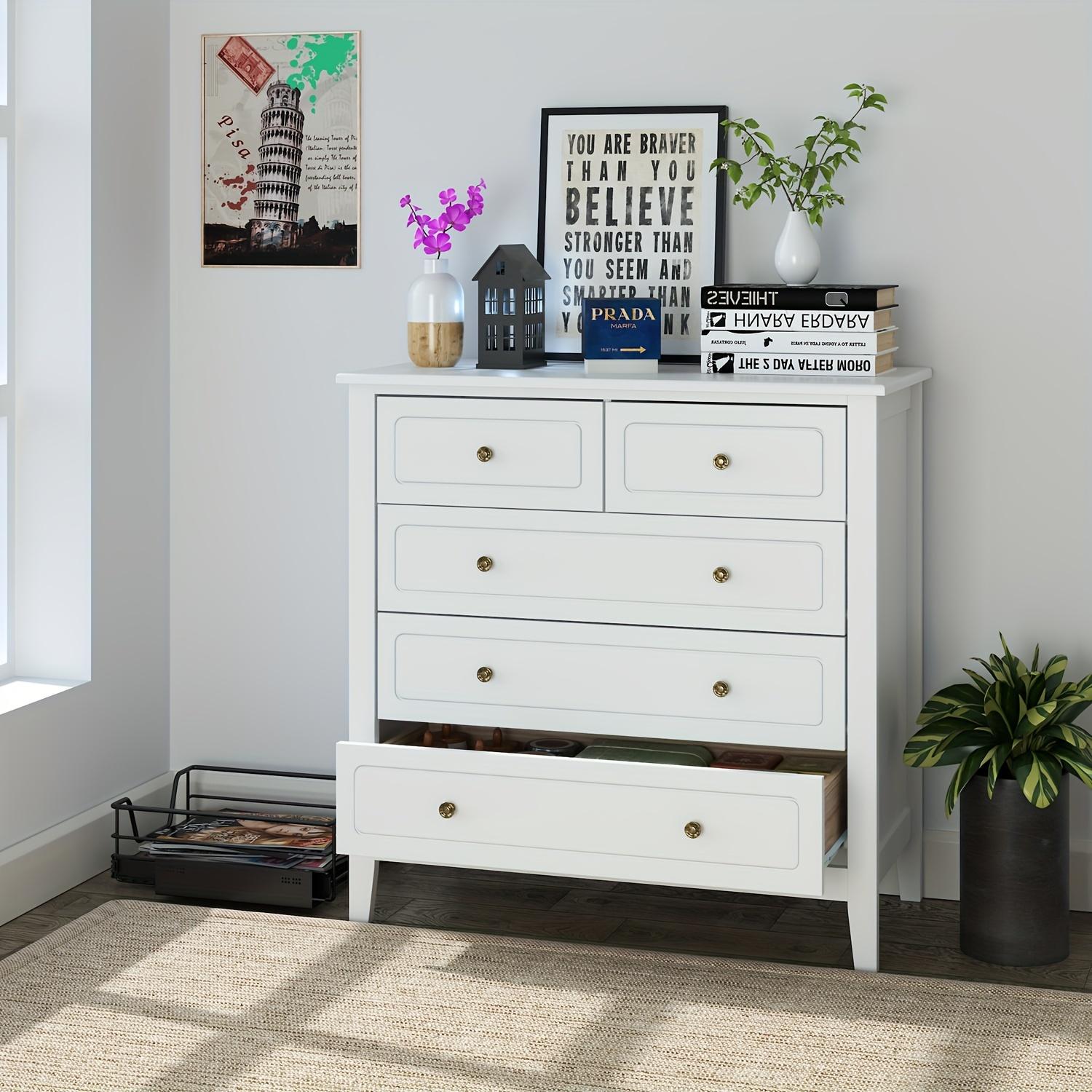 TEMU Cajonera de dormitorio Kealive, armario de 5 cajones con tiradores metálicos, aparador de almacenamiento para dormitorio y salón 40x80x80cm