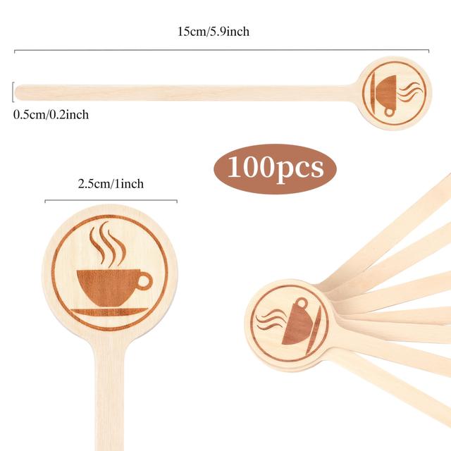 TEMU 100pcs Wooden Stir Sticks | 15cm/5.9 Inch Round-headed Disposable Coffee Stirrers, Suitable For Coffee, Cocktails, Milk Tea | Brand: Dookebws