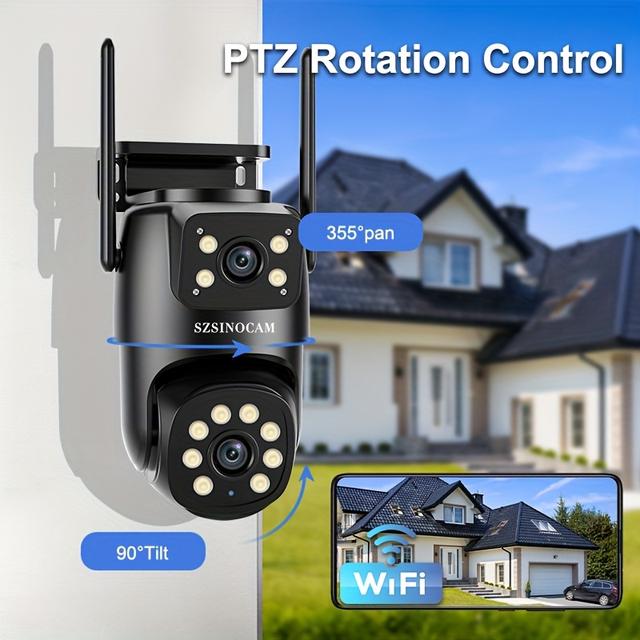 TEMU Dual 2k Lenses Ai Tracking 355° Ptz Security Wifi Camera, High Quality - Color Night /spotlight Alarm/ Bt - 2-way Talk & Free Trial Of Cloud Storage - - Pet & Bundle