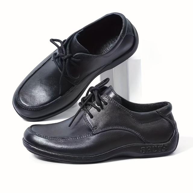 TEMU Black Shoes With , In A British Style, With Black Color And Laces, Suitable For Performances.