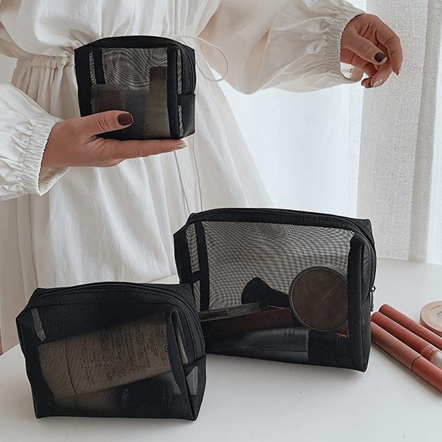 TEMU 3pcs Three-piece Set Mesh Storage Bag Grid Breathable Cosmetic Bag Pen Bag Portable Daily Necessities Storage Bag