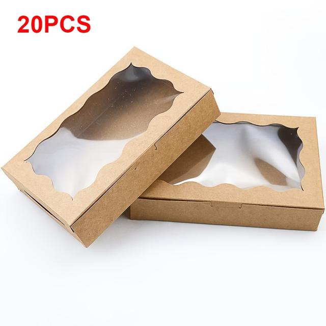 TEMU Set Of 20 Brown And White Cookie Boxes Featuring A Window, Ideal For Small Pastries, Bakery Treats, Desserts Like Chocolate-covered Strawberries, Muffins, Donuts, And Party Favors