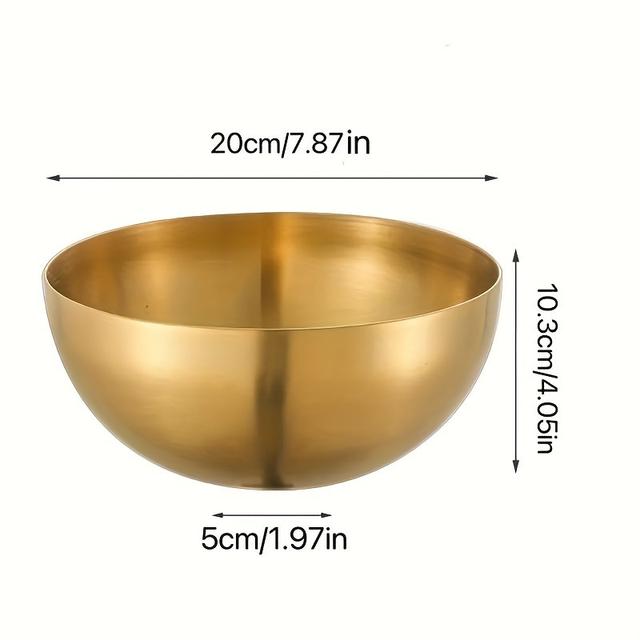 TEMU 1pc Golden Stainless Steel Mixing Bowl - 15cm/20cm/25cm Durable, Unbreakable, Versatile Bowl For Salads, Desserts, Rice, Noodles - Home, Parties, Weddings, Holidays, Salad Bow