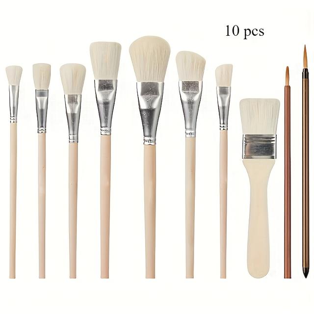 TEMU 10pcs Goat Hair Glaze Brush Set For Pottery & Acrylic Painting - Versatile Mop Brushes With Sheets