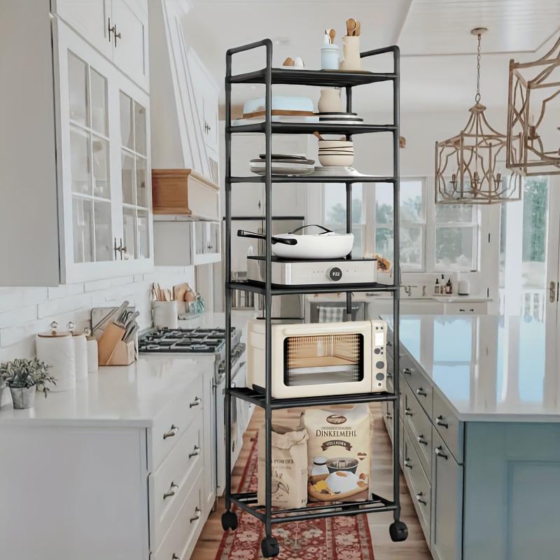 TEMU Estante de cocina móvil elevado de 6 niveles, carrito utilitario pequeño, de estantería multifuncional de capas de pie para el hogar, , , almacenamiento, baño y organización de ducha