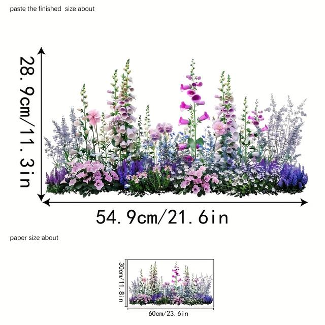 TEMU 1 Stück Wiederverwendbare Selbstklebende Wildblumen-Fensteraufkleber - Kein Klebstoff Nötig, Doppelseitiger PVC-Aufkleber für Zuhause, Bad & Büro - Lebendiges Gartendesign