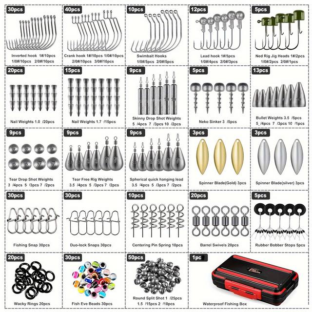 TEMU 387pcs Terminal Tackle Kits, Fishing Tackle Box With Tackle Included, Fishing Hooks, Fishing Weights, , Fresh And Saltwater, Fishing Gear For Bass, , Crappie, Trout Fishing Tackle Kits
