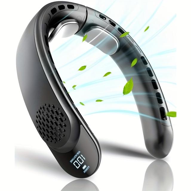 TEMU Portable Neck Fan, 4 Turbo Neck Fan, 4000mah Battery Operated, Usb Rechargeable Personal Fan, 3 , 360° Cooling Airflow, Led Display, Wearable Fan For Home, Office, Travel, Gifts