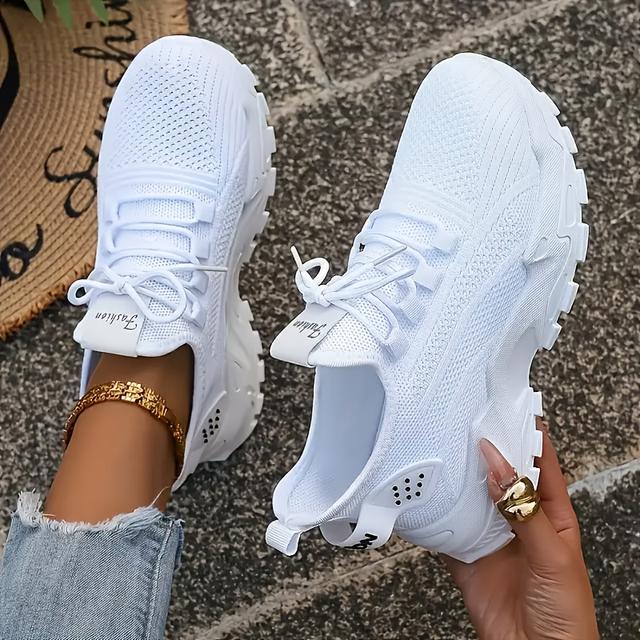 TEMU Women's Stylish Solid Color Knitted Sneakers, Breathable And Comfortable Outdoor Running Shoes For Summer, Low-top Lightweight Casual Footwear.
