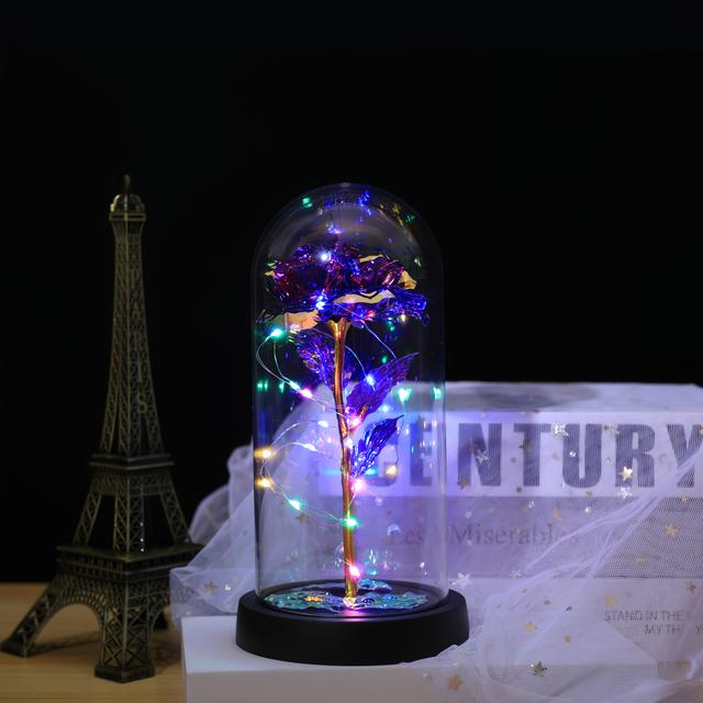 TEMU Led Light Rose Flower Gifts Artificial Rose In Glass Dome For Day Weddings Valentines Day Anniversary Birthday (equipped With 3 Aaa Batteries Not Included)