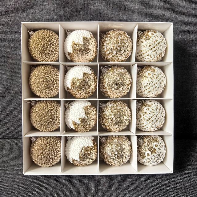 TEMU 16 Peças Conjunto de Enfeites de Natal Elegantes e Brilhantes - Bolas Decorativas Montáveis na Parede para Árvore, Festas e Decoração de Feriados - Bolas Penduradas Modernas e Brilhantes