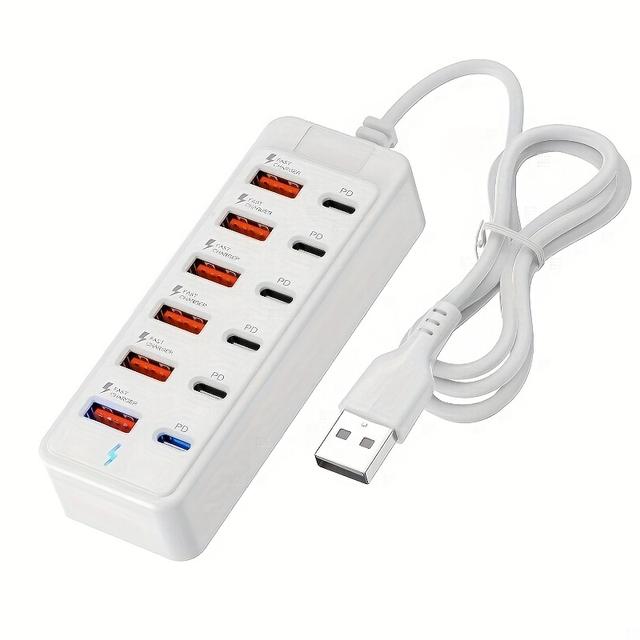 TEMU 12-port Usb Fast Charging Station - 6×type-c Pd + 6×usb-a Ports, Each With A Of 25w, , Charging, Suitable For /multiple Devices, Charger For Multiple Devices, Power .
