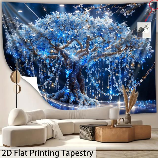 TEMU [ 2d Flat Printing] 1pc- Ultra Large Size- Diamond Life Tree Landscape - Hd Digital Printing Huge Tapestry- Polyester- Home Decoration- With Free Hanging Clips., 2d Flat