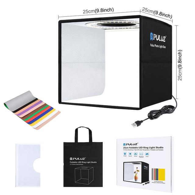 TEMU 25cm/9.8inch Folding Portable High 97 Cri Ring Light Photo Lighting Studio Shooting Tent Box With 12 Colors Backdrops, Size: 25cm/9.8inch X 25cm/9.8inch X 25cm/9.8inch(black)