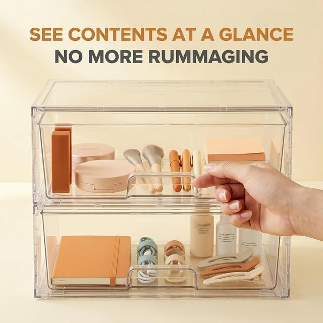 TEMU 2 Pack Large Stackable Storage Drawers, Assemble Clear Acrylic Bathroom Closet Undersink Organizers, Plastic Storage Bins For Cabinet, Kitchen Pantry Organization, Storage Drawer Units