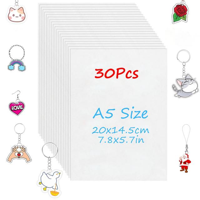 TEMU Shrink Wrap Plastic Sheets - 10/20/30pcs, 7.8x5.7" Paper, 0.3mm Thin Film For Jewelry Pendants, Gift Tags, Necklaces, Keychains & Diy Crafts