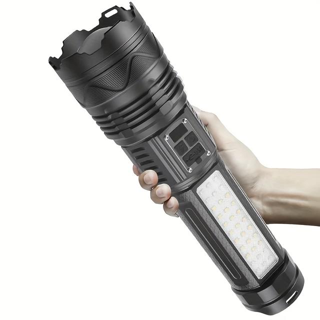 TEMU Most Powerful Led Flashlight With 15000mah Rechargeable, Tactical Tactical Torch Light, Long Range , Heavy-duty Abs Body & Built- Light ( & Modes) - For Camping,, Emergencies
