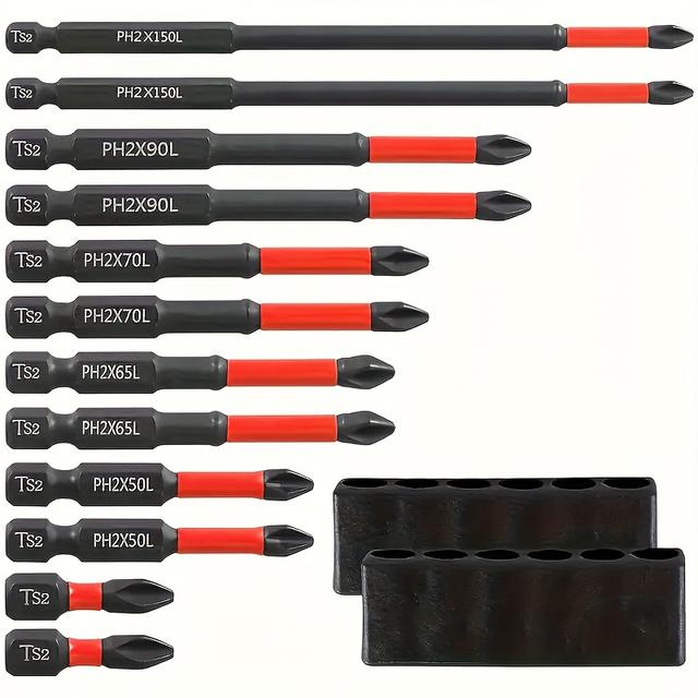 TEMU 12pcs Magnetic Screwdriver Bit Set] 12pcs S2 Steel Magnetic Screwdriver Bit Set With Hex Shank & Anti-slip Grip And Versatile Use