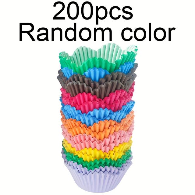 TEMU 200pcs Muffin Liner Baking Cup With High Temperature Resistance, Delicate Petal Shape Design Cake Paper Holder, Suitable For Oven, Microwave Oven And Refrigerator With Random Colors.