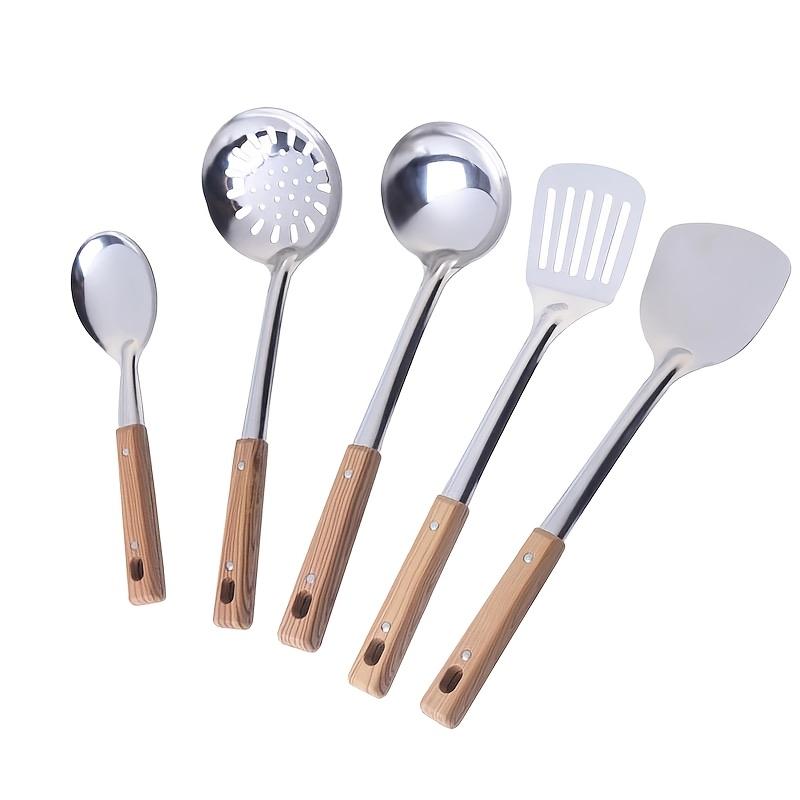 TEMU 5pcs Kitchenware Set | Stainless Steel Spatula, Frying Spatula, Filter Spoon, Rice Spoon, And Cooking Tools | 304 Stainless Steel, Ideal For Christmas, Halloween, Easter, Hanukkah, Thanksgiving