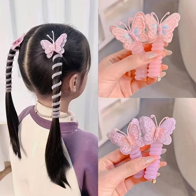 TEMU 4pcs Kids Telephone Cord Hair Ring Twist Elastic Hairbands