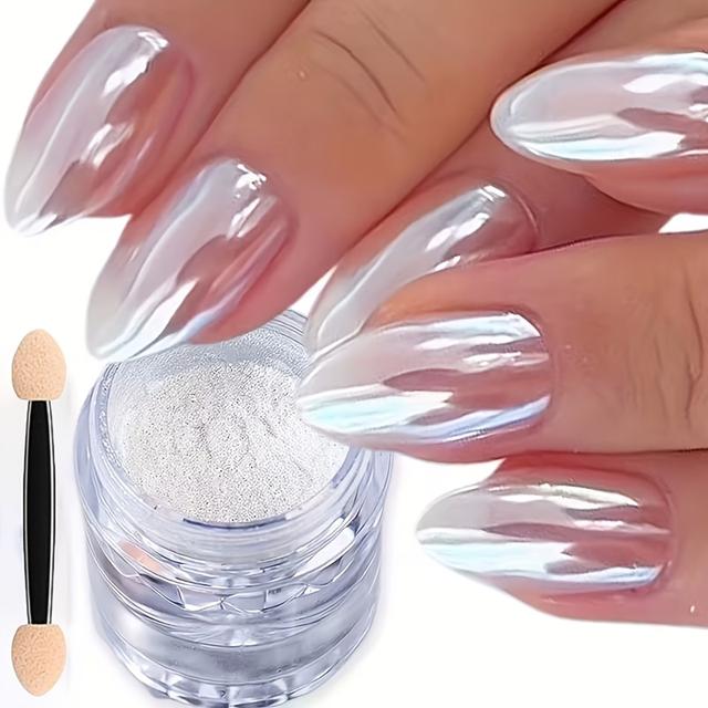 TEMU 1pc Aurora White Chrome Nail Powder, Iridescent Aurora Plating Powder Metallic Glitter Powder, Pearlescent Ice Transparent Mermaid Kit For Nail Art Decoration, Valentine's Day Gift