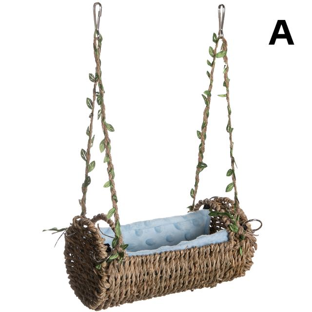 TEMU عش ZerUprin لجميع مع وسادة مبطنة - لعبة أرجوحة من الخيزران المنسوج للطيور، مثالية للبجيج والكوكاتيل