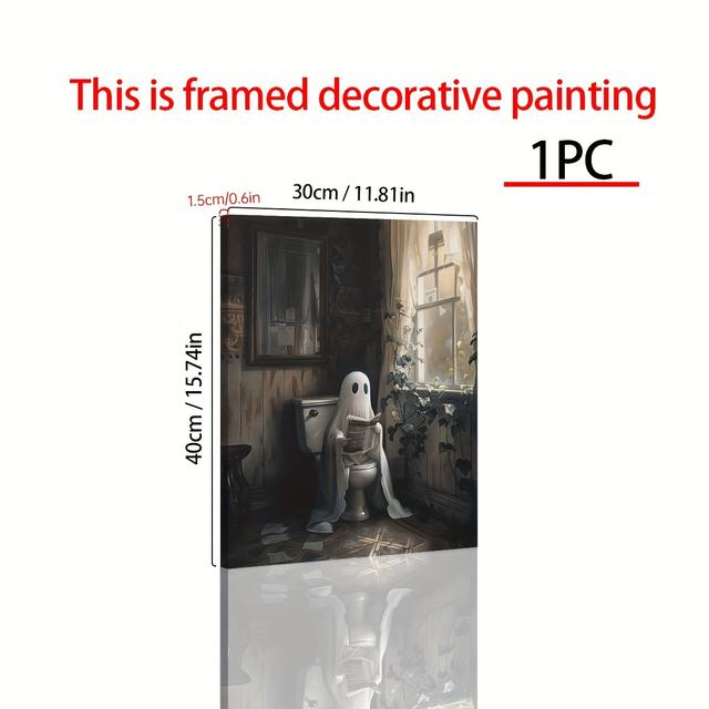 TEMU 1pc Toilet Canvas Poster - Modern Quirky Art Print, Gothic Wall Decor, High-quality Accent For Bedroom, Living Room, Kitchen & , Ideal Spooky Gift Idea