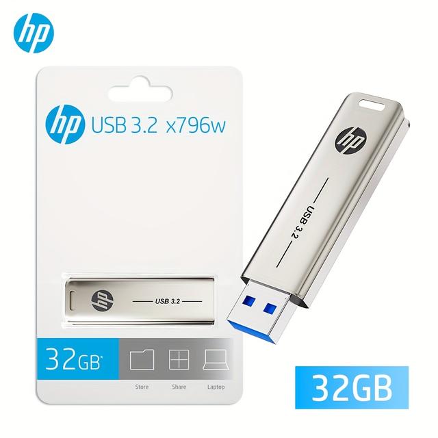 TEMU HP 32GB/64GB/128GB/256GB Metall USB3.2 Minnessticka, 120MB/S Höghastighetsminne, -gränssnitt Lätt att Bära, Används för PC, Bil