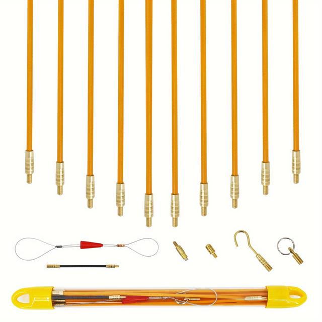 TEMU 10pcs Of 49cm Yellow Rods For Wall Wiring And Cable Pulling Kit