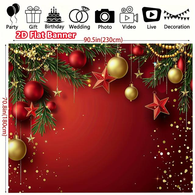 TEMU Christmas 2d Flat Banner, 1pc, Christmas Polyester Photography Backdrop, Theme New Year Party Photo Background, Golden Shining Stars Banner Decorations, Photo Booth Studio Props