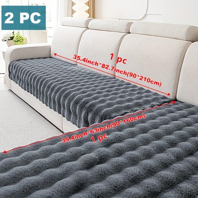 TEMU 2pcs Luxurious Rabbit Fur Sofa Pads - , Thick Plush For Winter , Pet-friendly, Non-slip Couch Protector, Machine Washable, Fits 2/3/4-seater Sofas - Grey