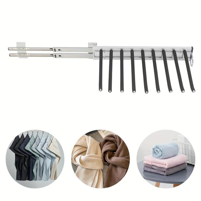 TEMU Retractable Pants Hanger With 9 For Closet, Side-mounted To , Designed For Right-side Installation, In Black And Silver