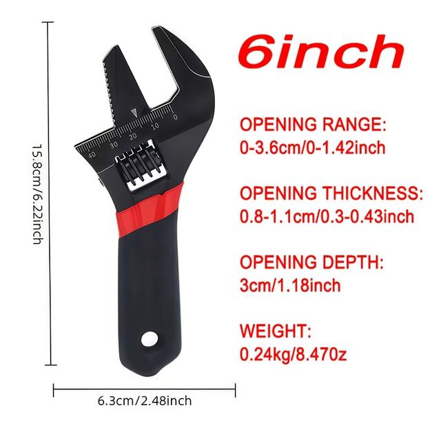 TEMU 6-foot-8-inch Short-handle Adjustable Wrench, For Pipes And Work, Large-opening Adjustable Wrench, Short-handle Small Universal Adjustable Wrench, Bathroom Wrench, Open-end Wrench