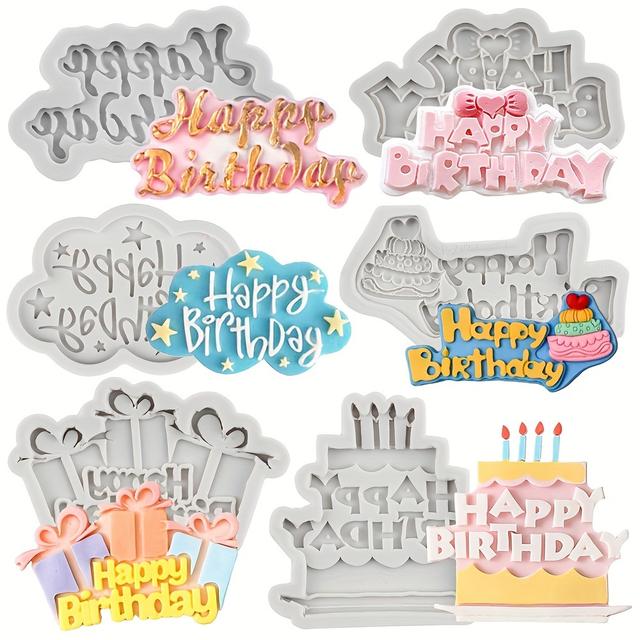 TEMU Set Of 6 Silicone Molds For Birthday-themed Decorations, Including Alphabet And Letter Designs, Suitable For DIY Cake Decorating With Fondant, Chocolate, Gum Paste, And Polymer Clay.