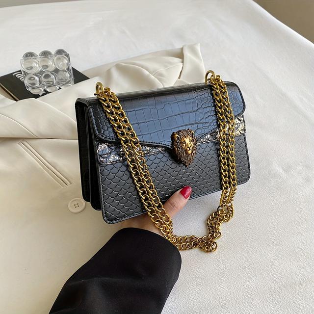 TEMU حقيبة كروس بودي بتصميم تمساح للنساء - موضة جديدة 2025 - أنيقة ومتعددة الاستخدامات - حقيبة كتف صغيرة مربعة بسلسلة - طراز كلاسيكي