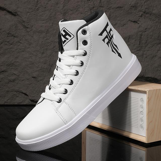 TEMU 2024 Trendy Men's High-top Sneakers - Casual & Sporty, Lace-up Shoes With Comfortable Fabric Lining And Pu Upper