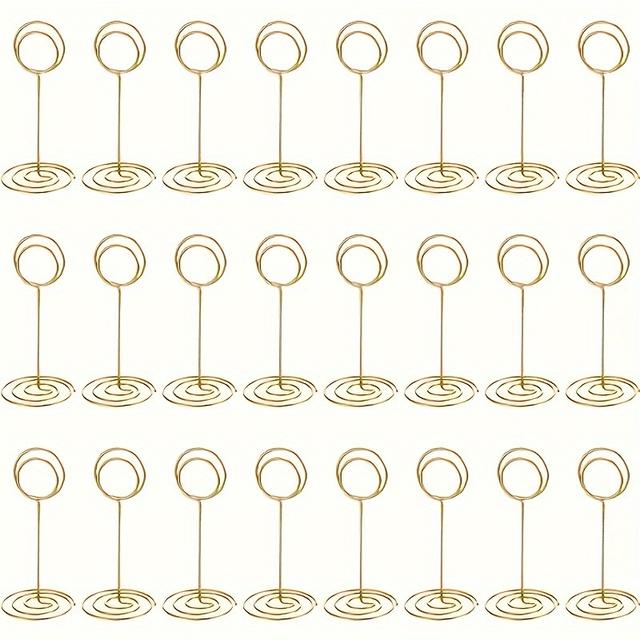 TEMU 24pcs Elegant Golden Metal Card Holders - For Wedding Table Decor, Photo & Memo Display, Durable Steel Construction, Wedding Decor