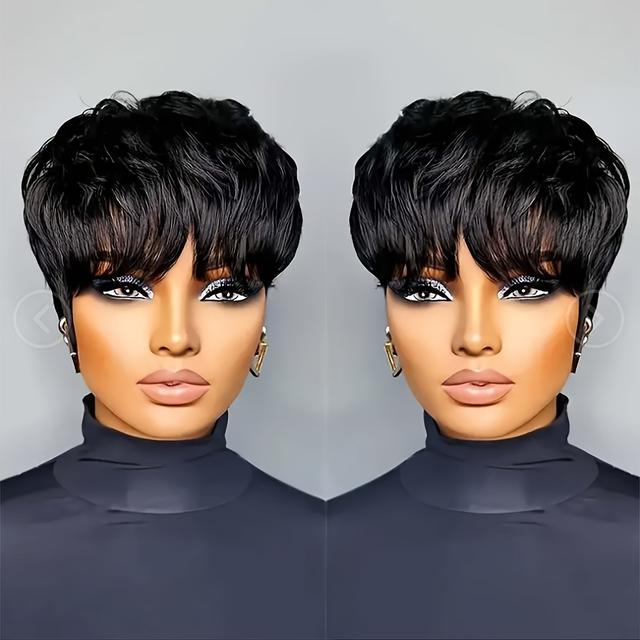 TEMU Glueless Pixie Cut Wig - Brazilian Virgin Human Hair, Natural Look, No Glue Needed, Everyday & , Low Maintenance Hairstyle For (180% Density), Event Ready Hair, Elegant Hairstyle
