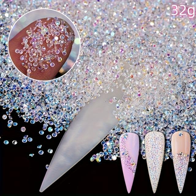 TEMU 32 Grams Of 10,000 Shining Transparent Glass Diamond Ab Diamonds, Suitable For Diy Nail Art, Fragrance-free Micro-, Reflective Nail Accessories.