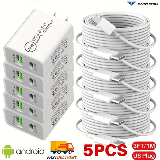 TEMU Fastfish For Iphone 15 For Usb Type C Cable 20w Fast Charger Wall Adapter Lot