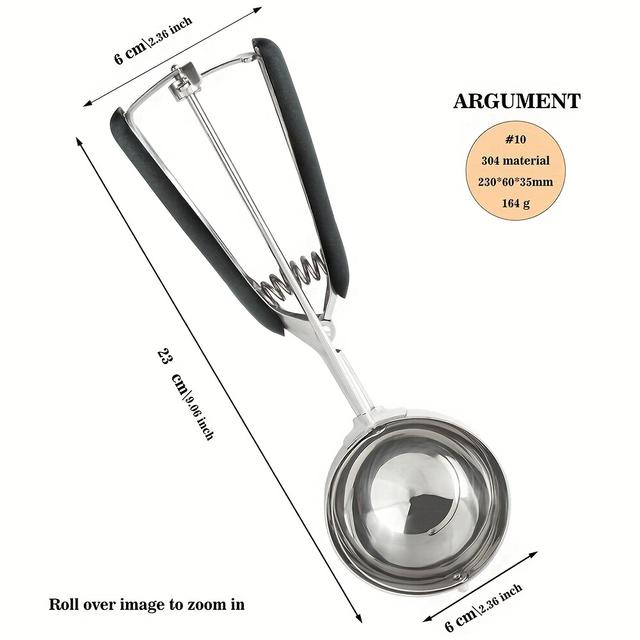 TEMU 1pc Premium Stainless Steel Scoop, 6cm - Durable, Easy To Clean & Versatile Ice Cream Tool For Homemade Treats, Ice Cream Accessories